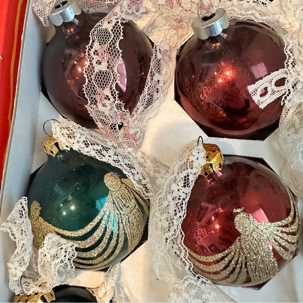 Vintage Rauch Red Glass Ball Christmas Ornaments Box Of 18 - Picture 6 of 15